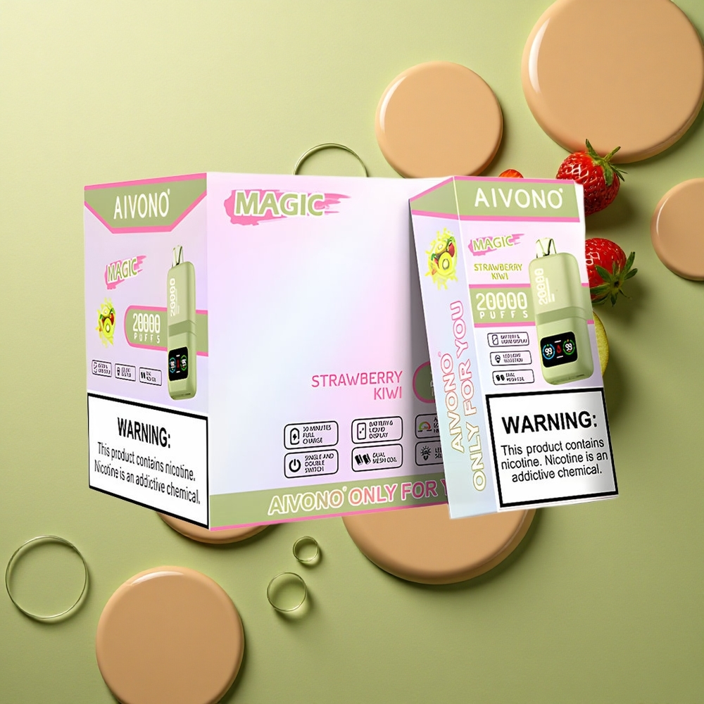 Aivono Aim Magic 20000 Puffs Jahodové Kiwi s Duálními Cívkami a LCD Displejem