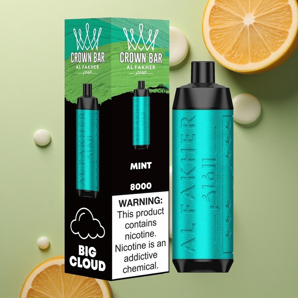 Al Fakher Crown Bar 8000 Crystal Mátový Jednorázový Vape s 18ml Kapacitou a 5mg Nikotinu
