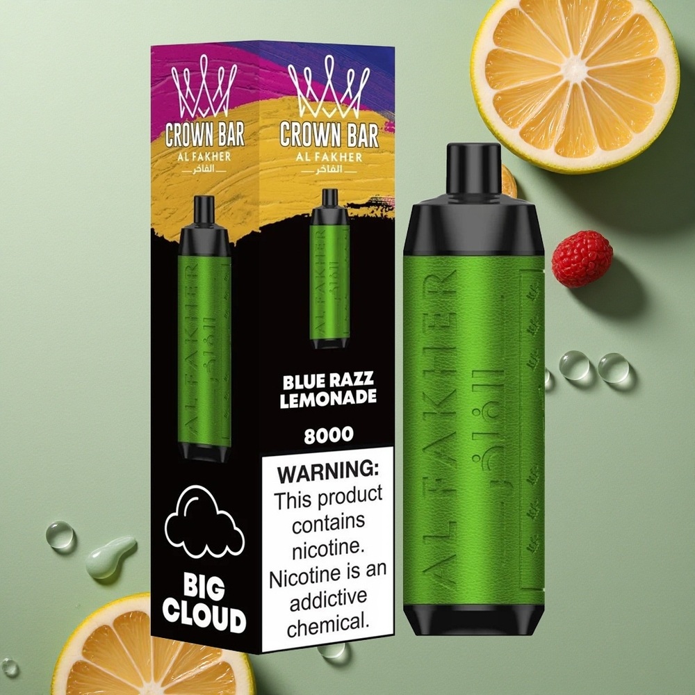 Al Fakher Crown Bar 8000 Crystal Modrá Malina Limonáda s 18ml Kapacitou a 5mg Nikotinu