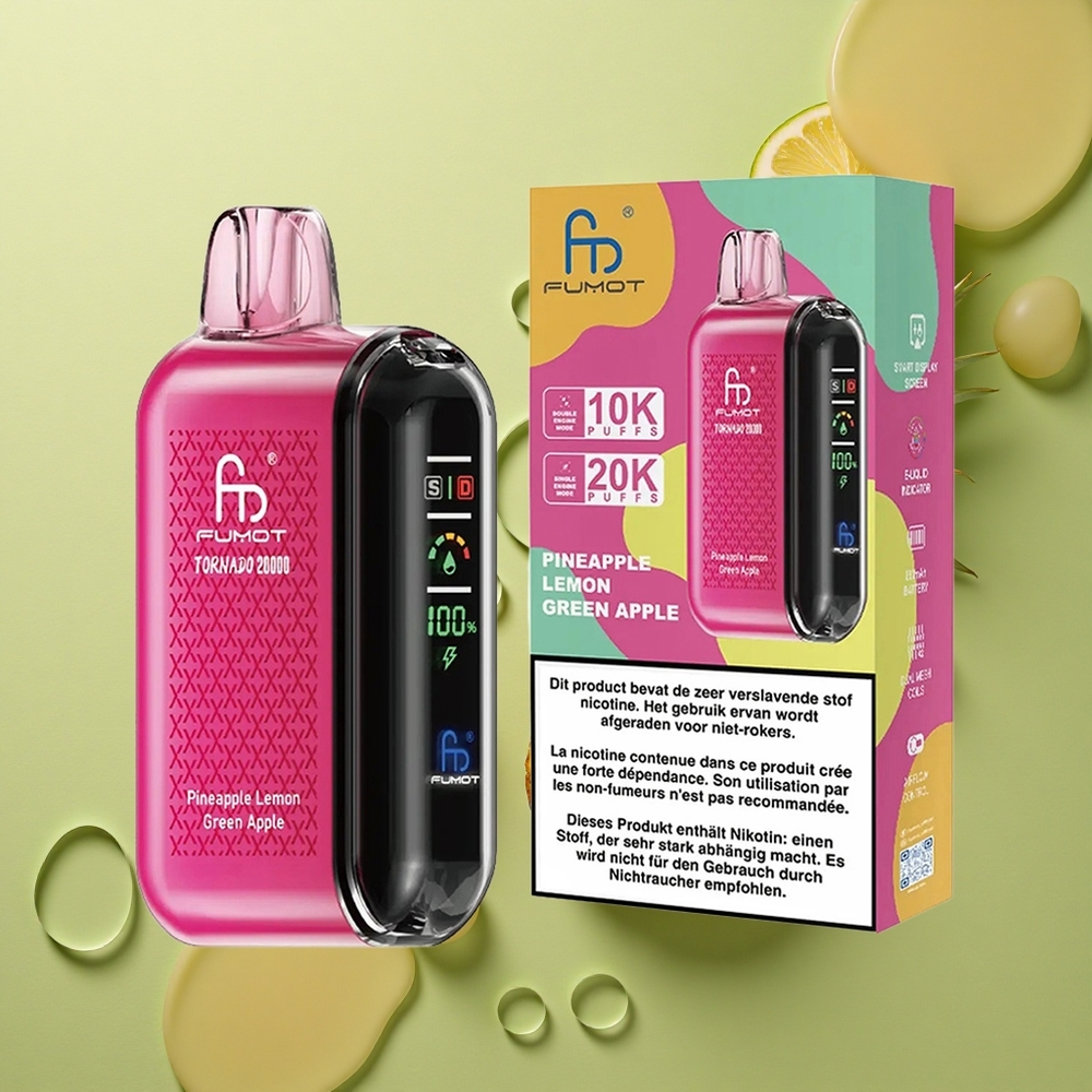 Fumot Tornado 20000 Puffs Ananas Citrón Zelené Jablko s Duální Mesh Cívkou a 20ml Náplní