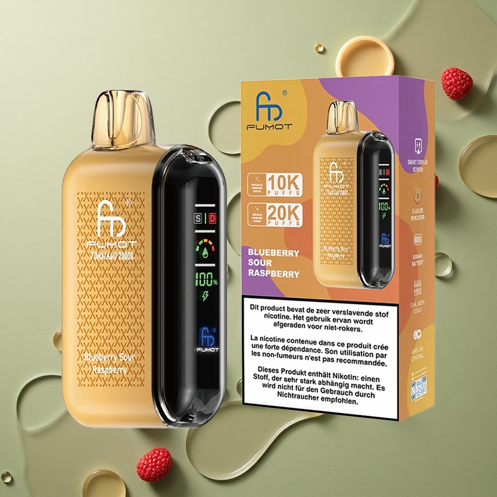Fumot Tornado 20000 Puffs Borůvková Kyselá Malina s Duálním Sítem a 20ml Náplní