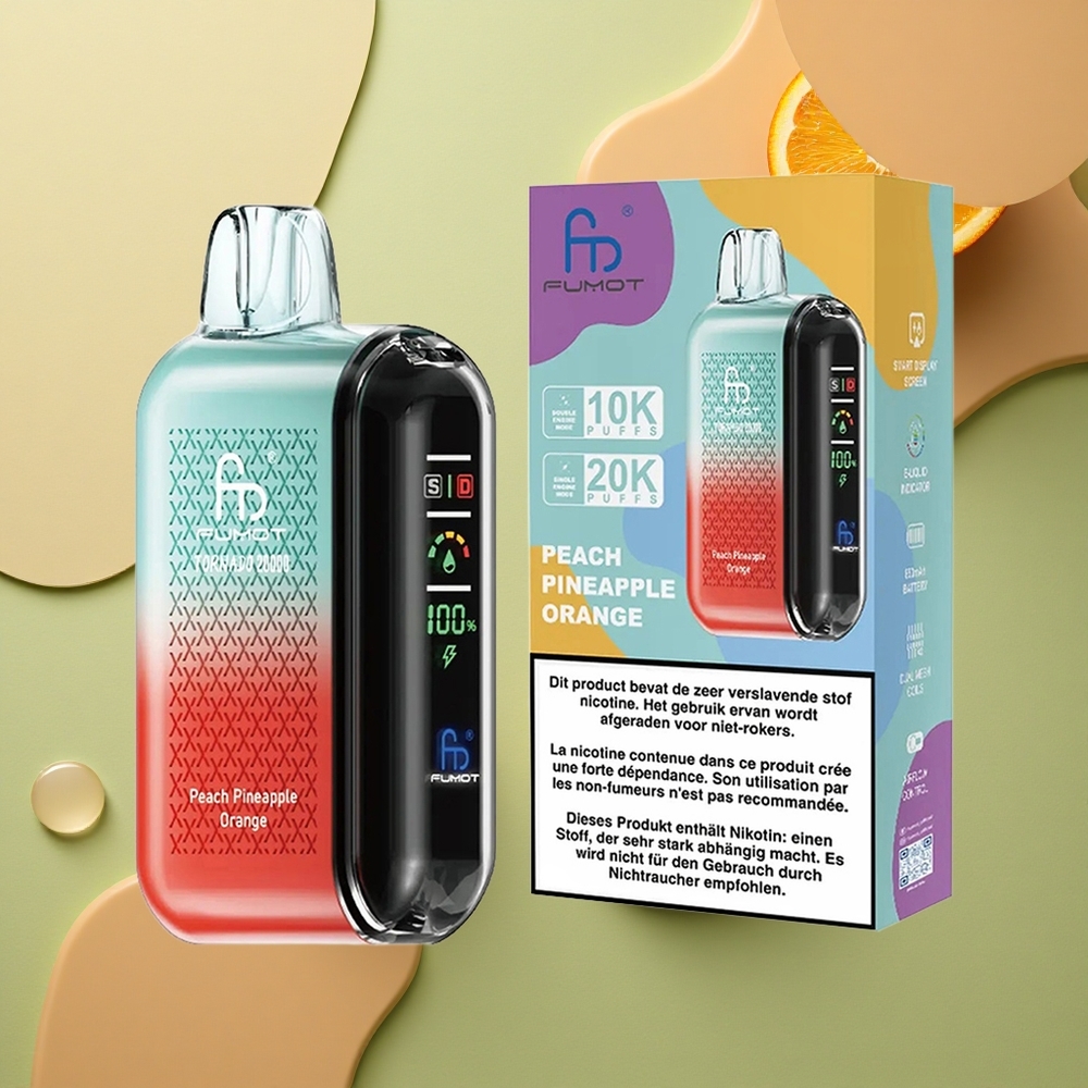 Fumot Tornado 20000 Puffs Broska Ananas Pomeranč s Duálním Maticovým Coilem a Vzduchovým Ovládáním