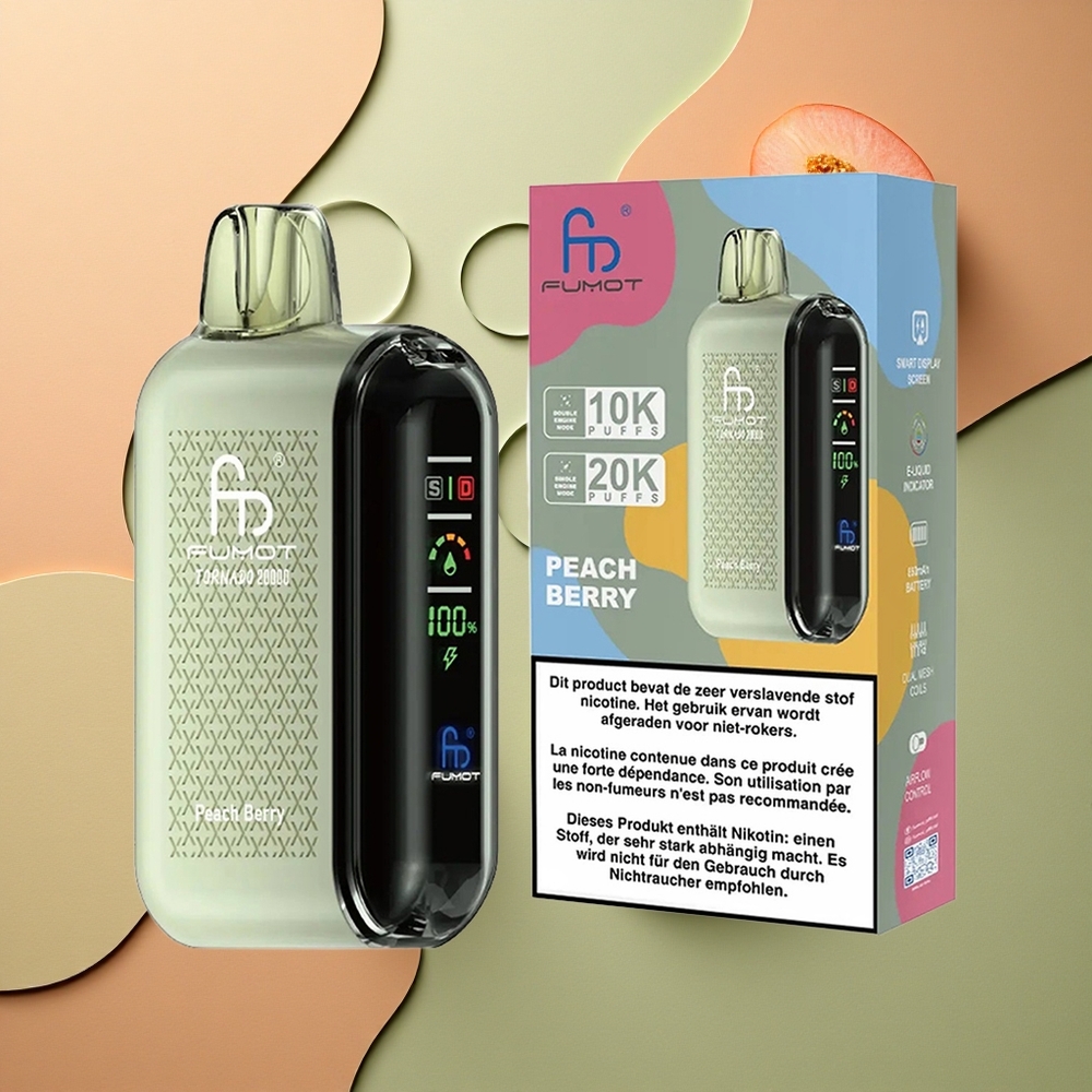 Fumot Tornado 20000 Puffs Broskev Bobule s Duální Síťovou Cívkou a 20ml Náplní