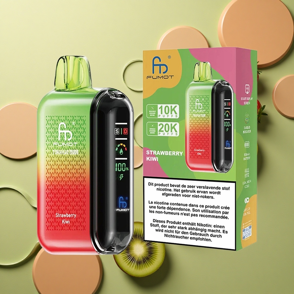 Fumot Tornado 20000 Puffs Jahodové Kiwi s Duálním Maticovým Vinutím a 20ml Náplní