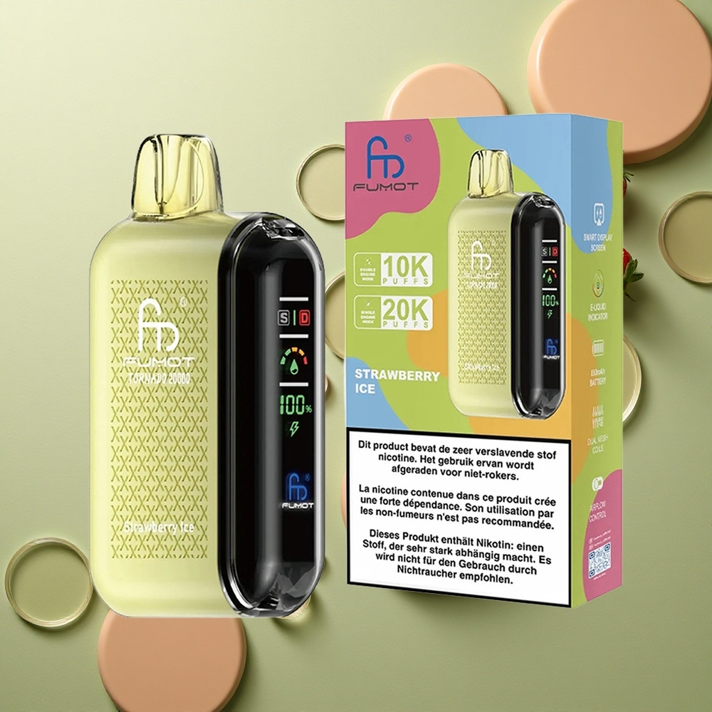 Fumot Tornado 20000 Puffs Jahodový Led s Duálním Maticovým Vinutím a 20ml Náplní