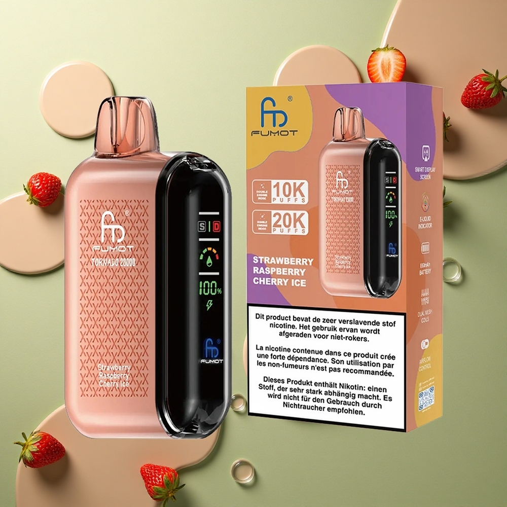 Fumot Tornado 20000 Puffs Jahodovo Malinovo Třešňové Dvojité Mřížkové Ledové s 20ml a 850mAh