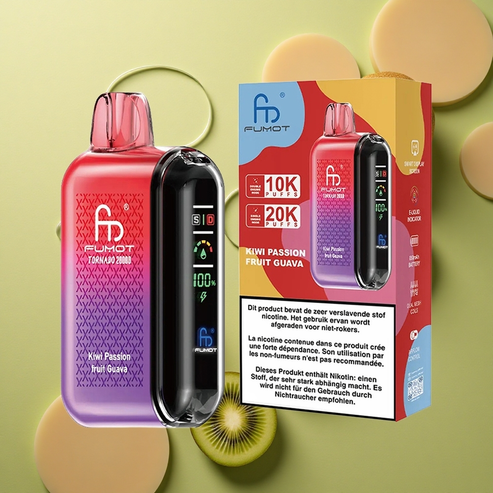 Fumot Tornado 20000 Puffs Kiwi Mučenka Guava Duální Mřížka 20ml 850mAh