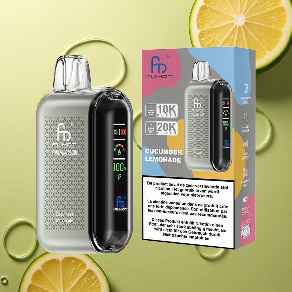 Fumot Tornado 20000 Puffs Okurková Limonáda s Duálním Maticovým Cívkováním a 850mAh Baterií