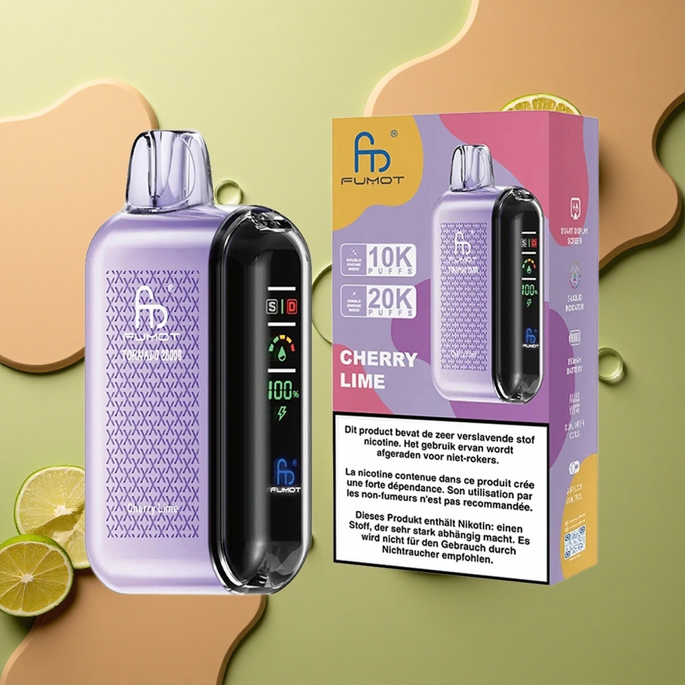 Fumot Tornado 20000 Puffs Třešňová Limetka s Duálním Mřížkovým Coilem a 20ml Kapacitou