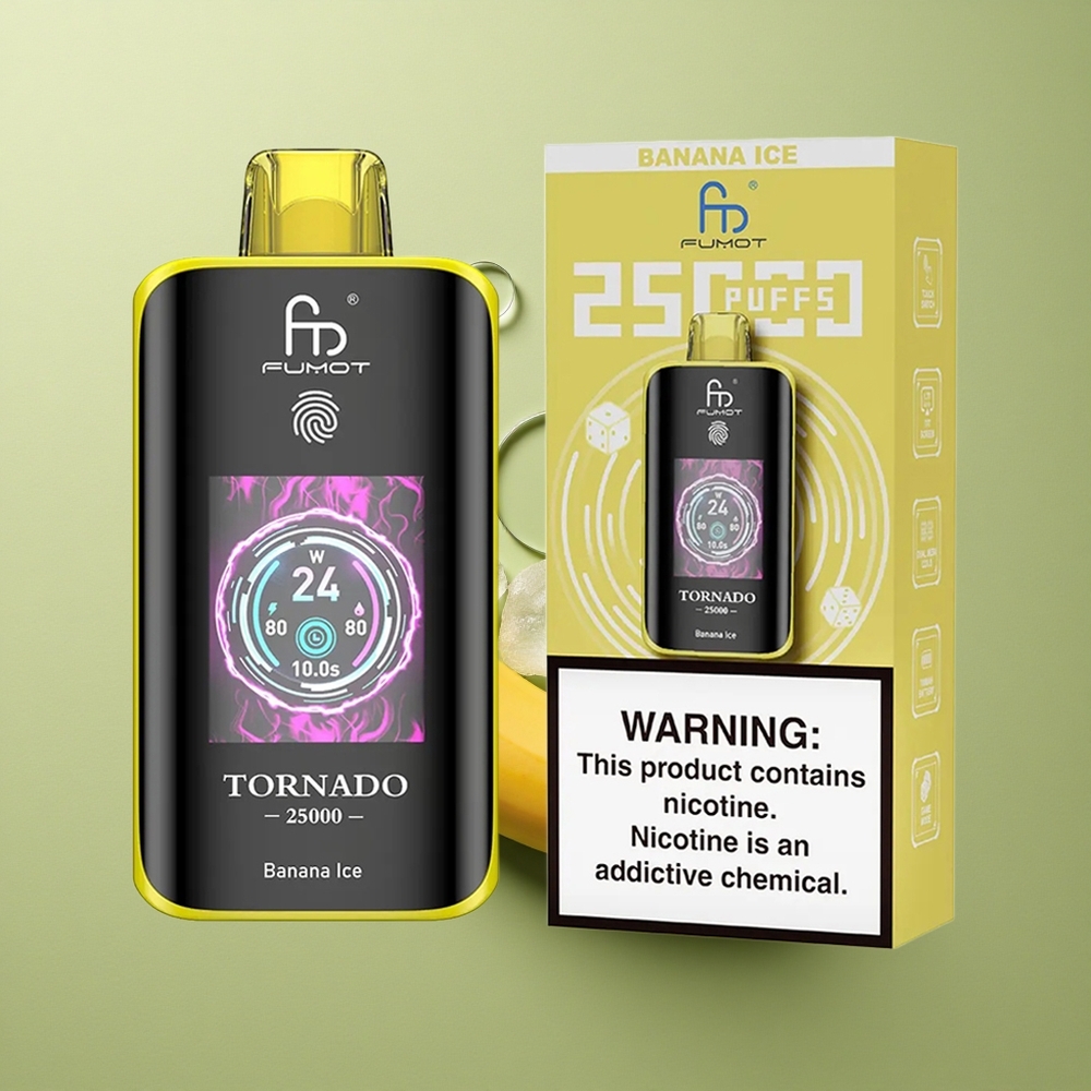 Fumot Tornado 25000 Puffs Banánový Led s 20ml Tekutinou a Typ-C Nabíjením