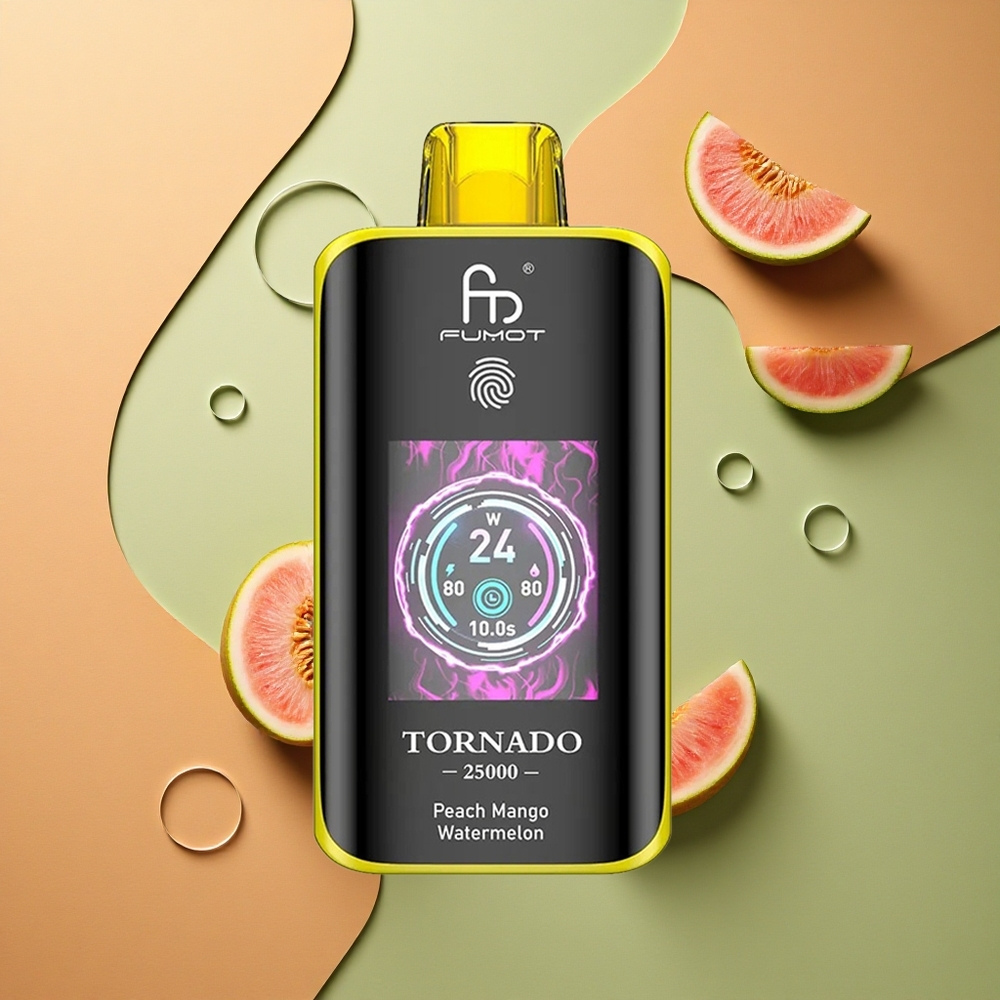 Fumot Tornado 25000 Puffs Broskev Mango Meloun s HD Displejem a 700mAh Baterií