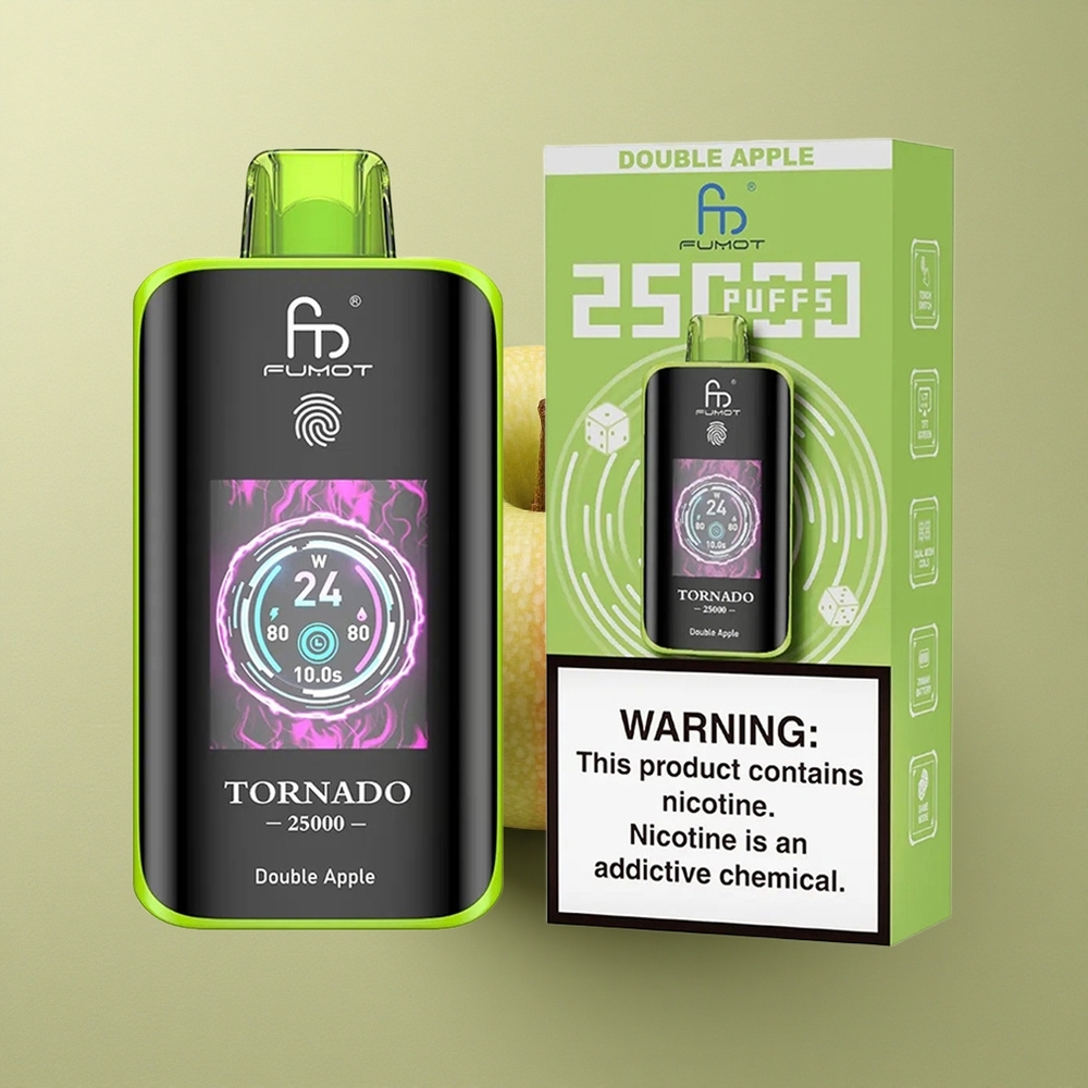 Fumot Tornado 25000 Puffs Dvojité Jablko s HD Obrazovkou a 700mAh Baterií