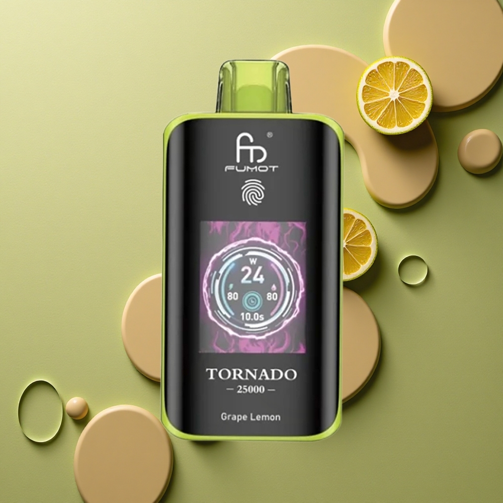 Fumot Tornado 25000 Puffs Hroznový Citron s HD Displejem a 20ml Náplní