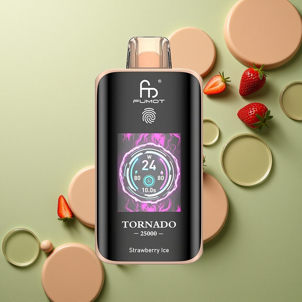 Fumot Tornado 25000 Puffs Jahodový Led s HD Obrazem a Typ-C Nabíjením
