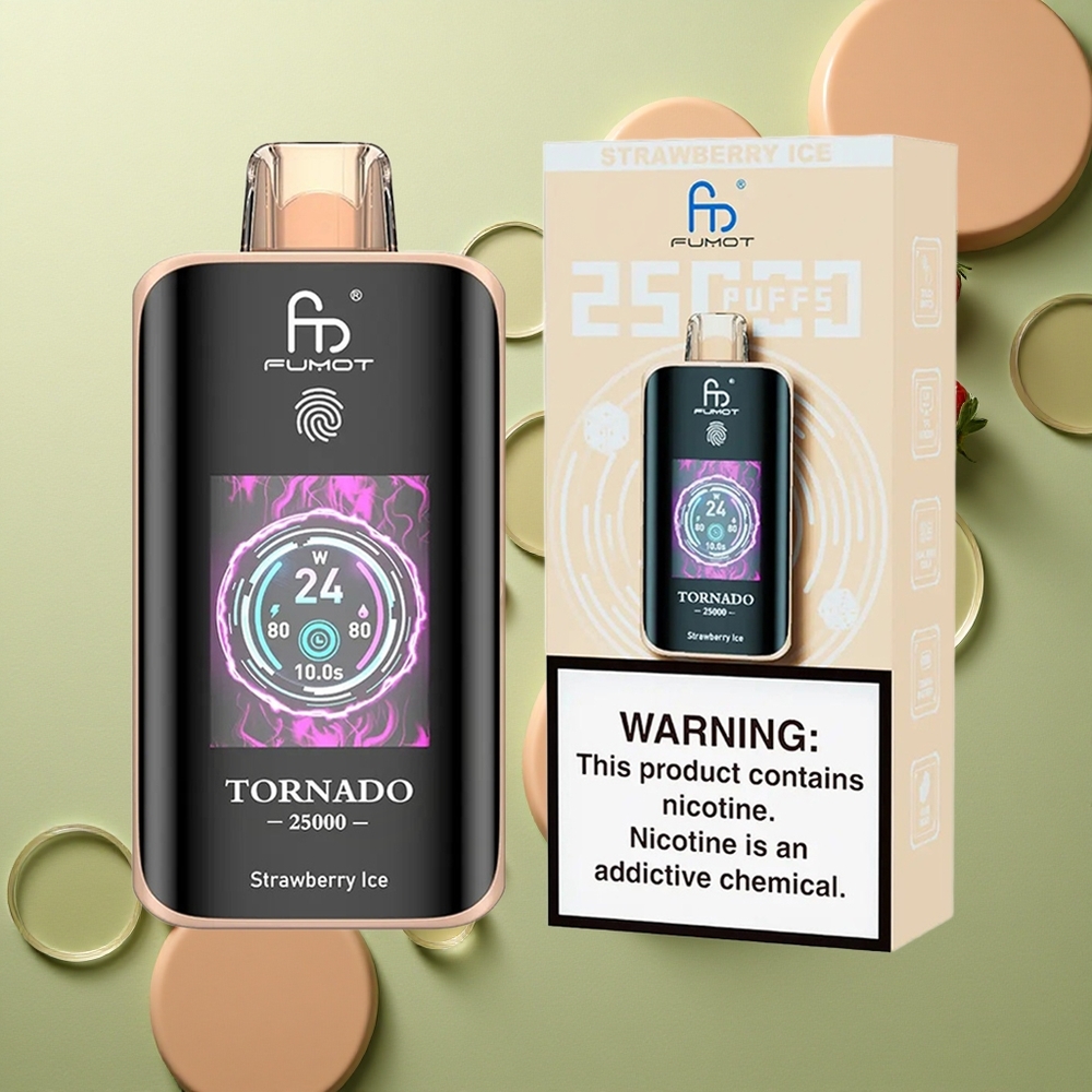 Fumot Tornado 25000 Puffs Jahodový Led s HD Obrazem a Typ-C Nabíjením