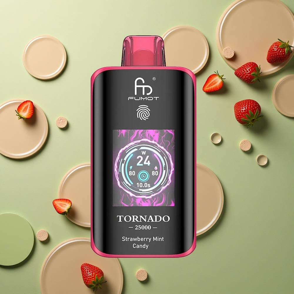 Fumot Tornado 25000 Puffs Jahodová Mátová Cukrovinka s HD Obrazem a 20ml Náplní