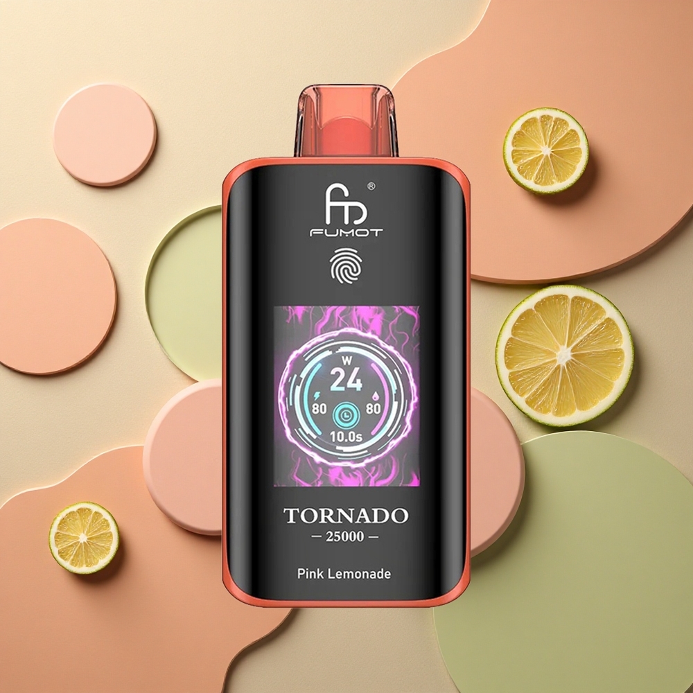 Fumot Tornado 25000 Puffs Růžová Limonáda s HD obrazovkou a 20ml náplní