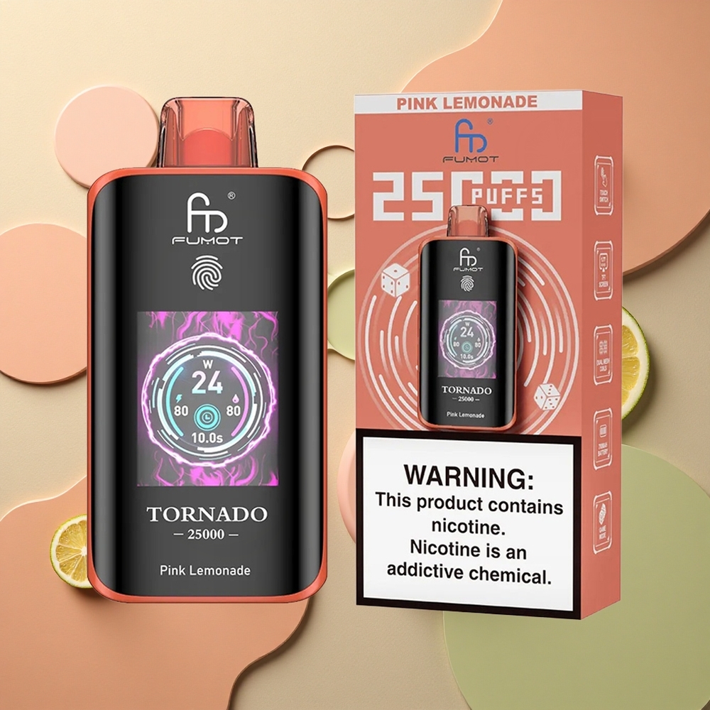 Fumot Tornado 25000 Puffs Růžová Limonáda s HD obrazovkou a 20ml náplní