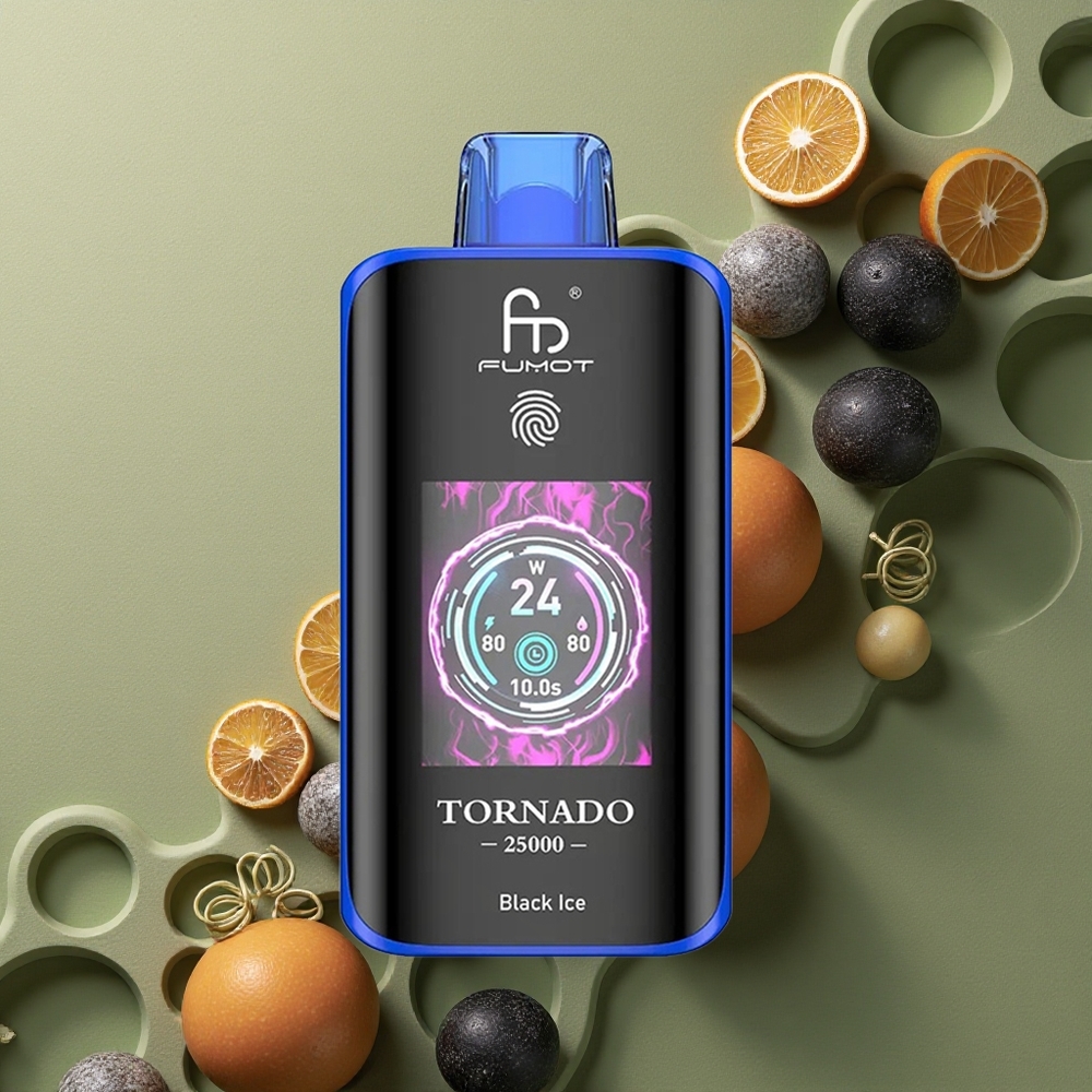 Fumot Tornado 25000 Puffs Černý Led s HD Obrazem a 20ml Náplní