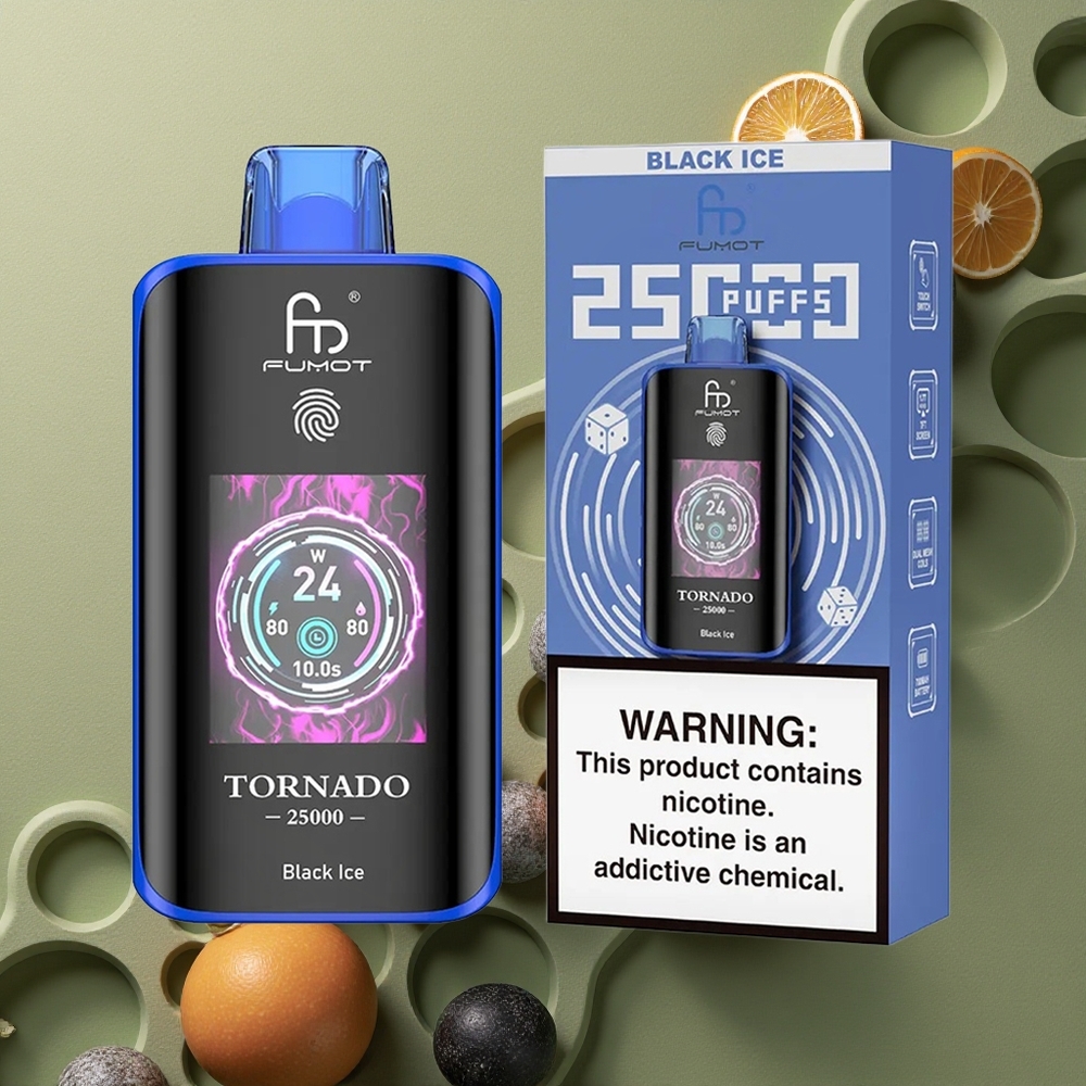 Fumot Tornado 25000 Puffs Černý Led s HD Obrazem a 20ml Náplní