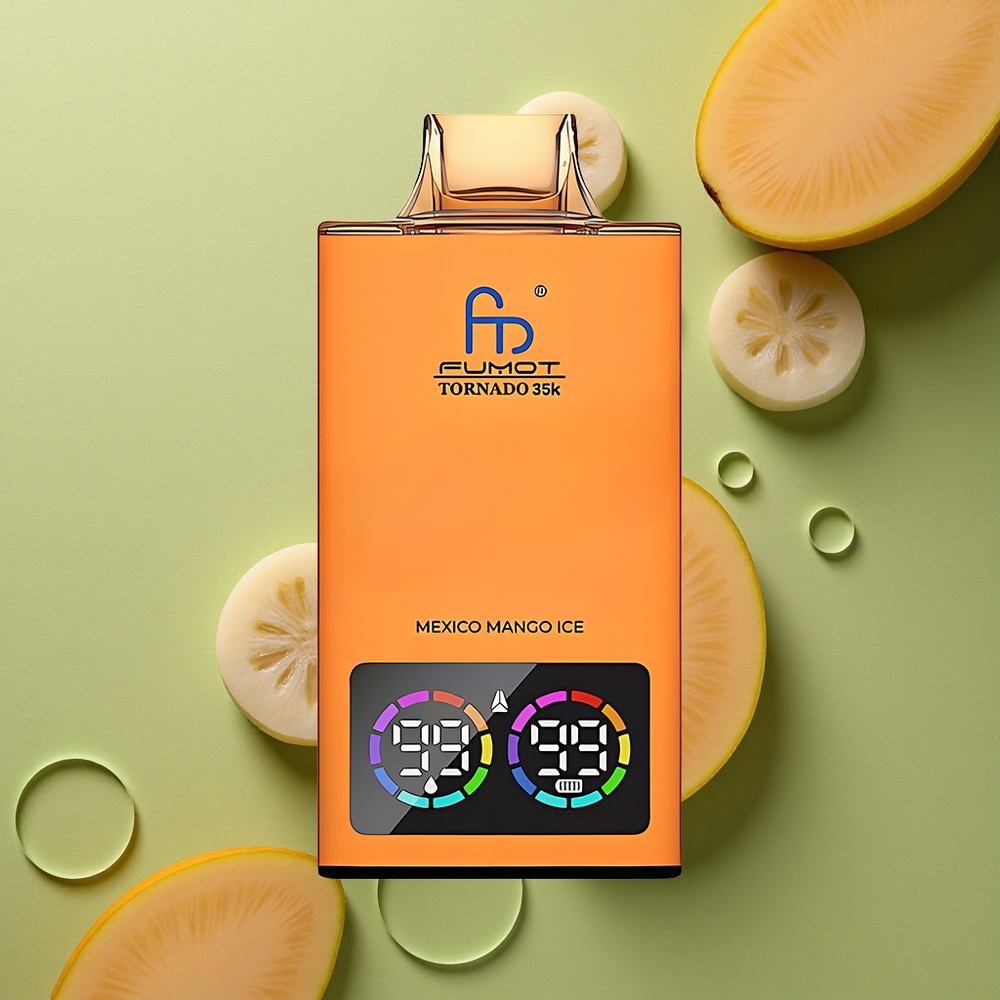 Fumot Tornado 35000 Puffs Mexické Mango Led s Duální Cívkou a Indikátorem Náplně