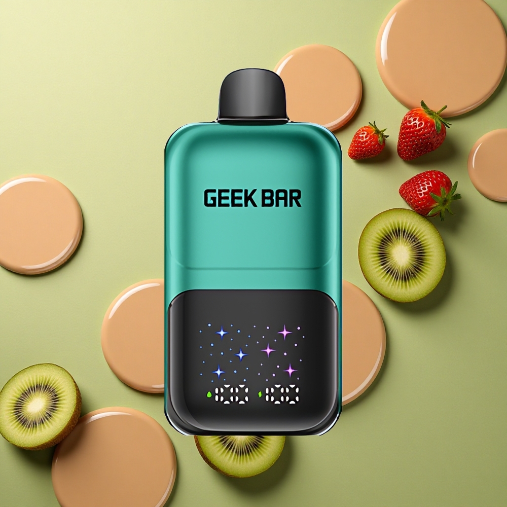 GEEK BAR 2GO 20ml 50000 Puffs Jahoda & Kiwi Interaktivní Velká Obrazovka s 3 Úrovněmi Chuti/Chladu