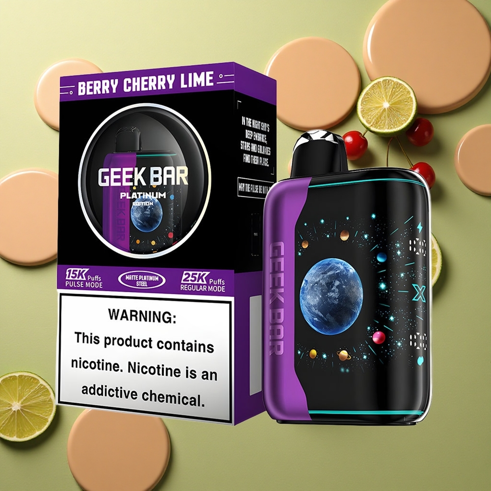 GEEK BAR Platinum Edition 25000 Puffs Borůvkovo-Třešňové Limetkové s Duálním Síťovým Cívkou a Rychlým Nabíjením