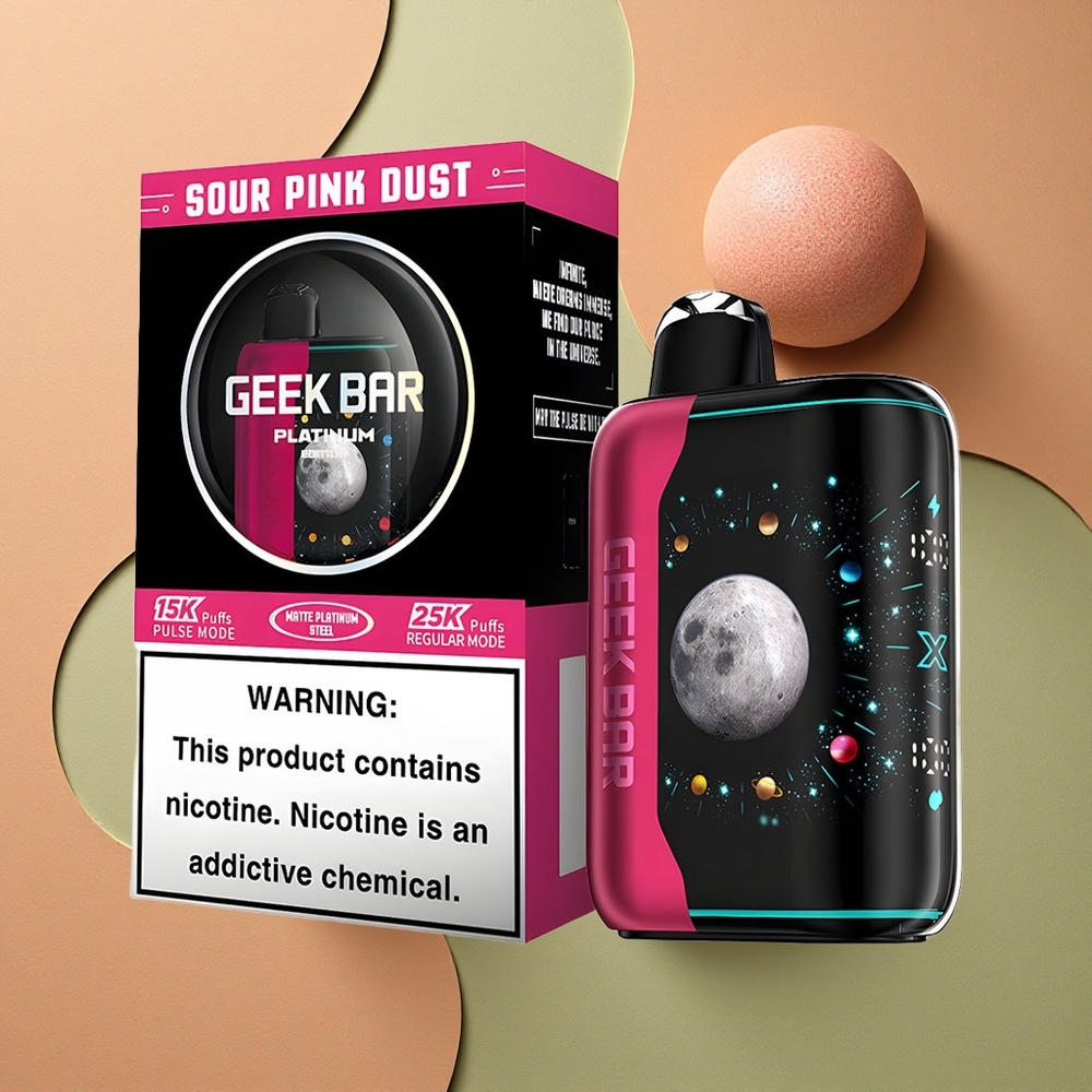 GEEK BAR Platinum Edition 25000 Puffs Kyselý Růžový Prach s Dvojitým Síťovým Vinutím a 20mL Náplní