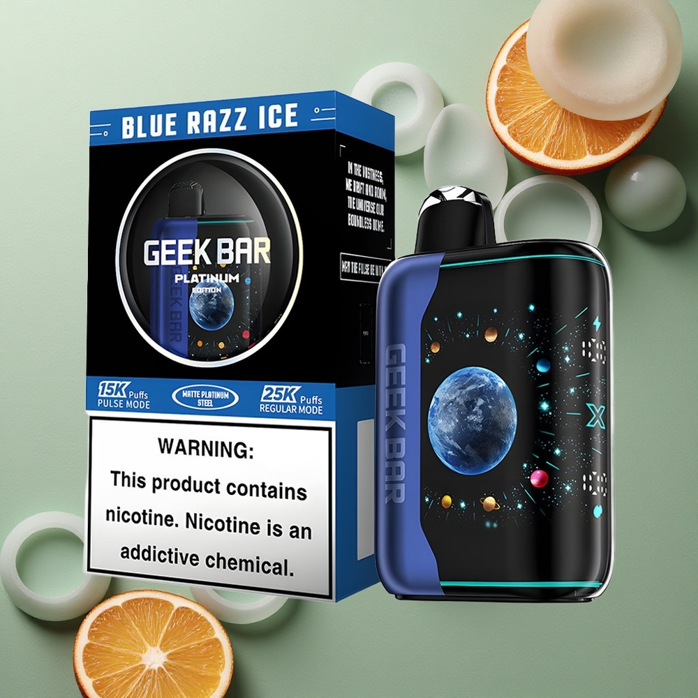 GEEK BAR Platinum Edition 25000 Puffs Modrá Malina Led s 20mL a Duálním Síťovým Teplem