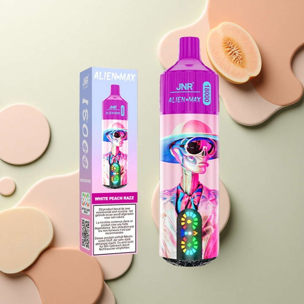 JNR Alien Max 18000 Bílá Broskvová Malina s Duálním Maticovým Cívkem a 28ml Náplní