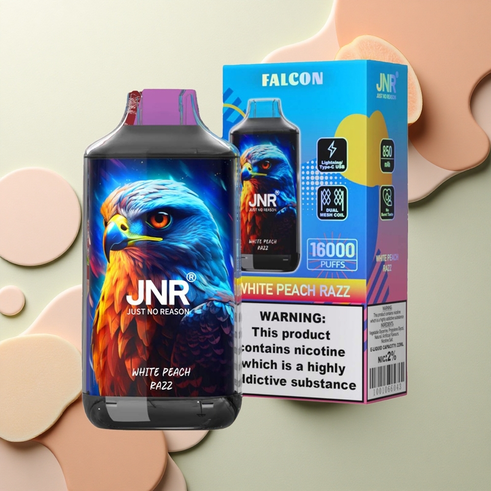 JNR Falcon 16000 Bílá Broskvová Malina 22ml Dvojitá Síť