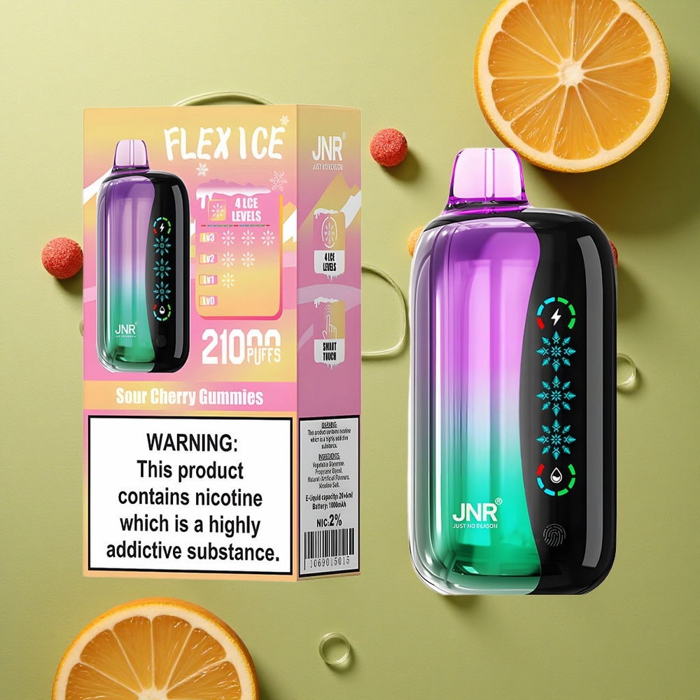 JNR Flex Ice 21000 Třešňové želé bonbóny s nastavitelným ledem a duální síťovinou 1,2 Ohm
