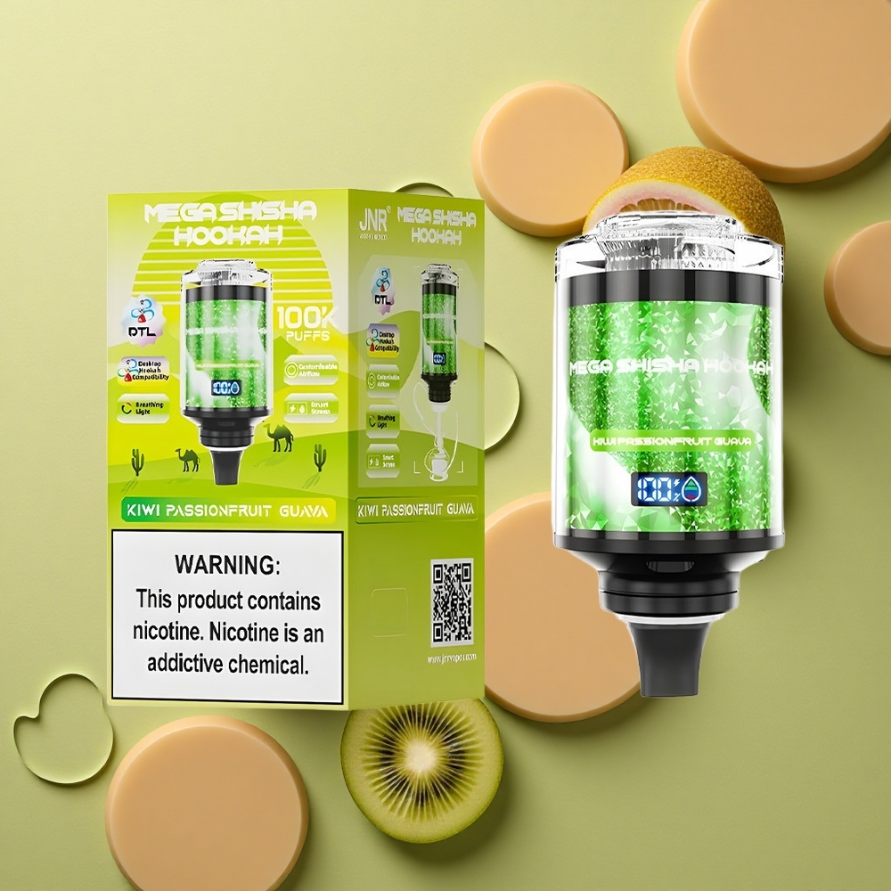 JNR Mega Shisha Hookah 100K Kiwi Mučenka Guava s 60ml Náplní a Typ-C Nabíjením