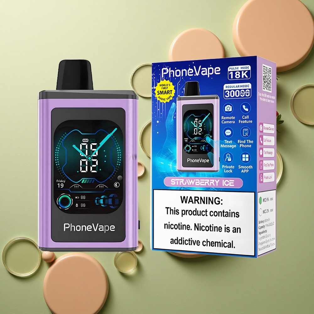 JNR PhoneVape 30000 Jahodový Led s Turbo Režimem a Plnou Obrazovkou