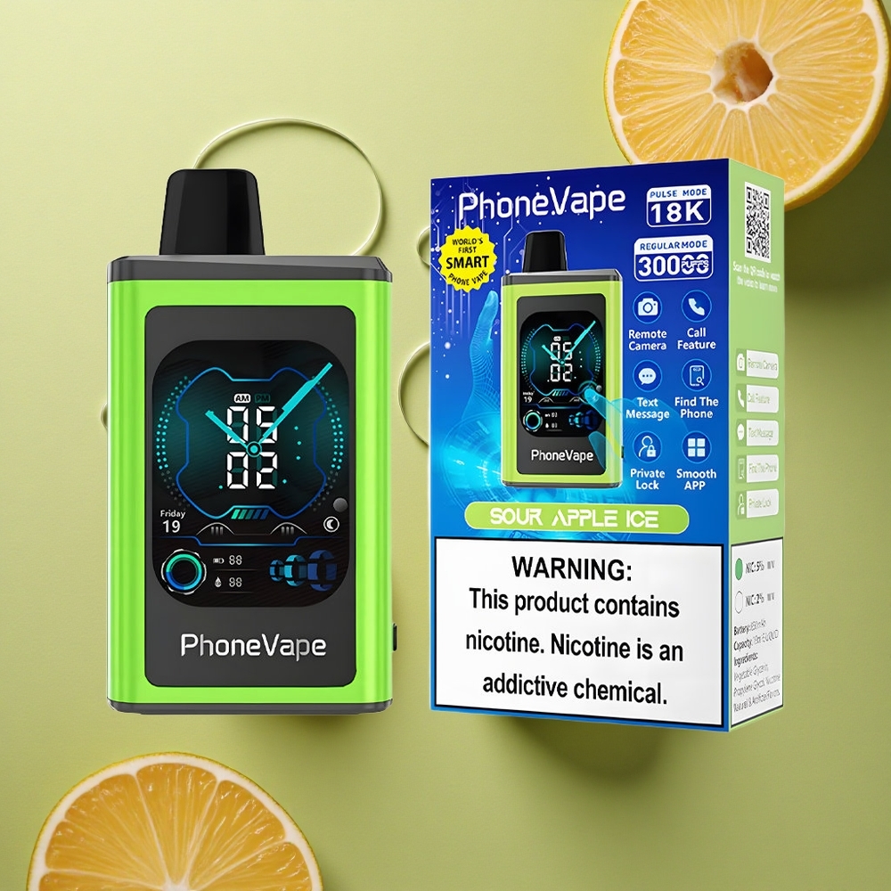 JNR PhoneVape 30000 Kyselé Jablko Ledový s Turbo Režimem a Plnou Obrazovkou