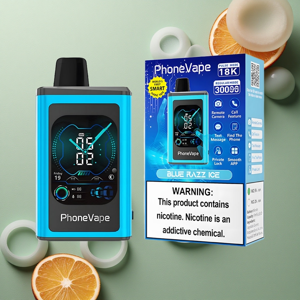 JNR PhoneVape 30000 Modrý Malina Led s Turbo Režimem a Plnou Displejovou Obrazovkou