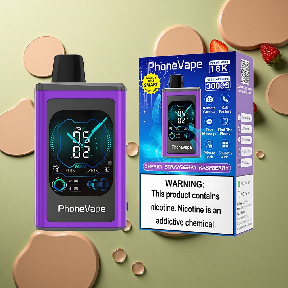 JNR PhoneVape 30000 Třešňová Jahodová Malinová s Turbo Režimem a Plnou Obrazovkou