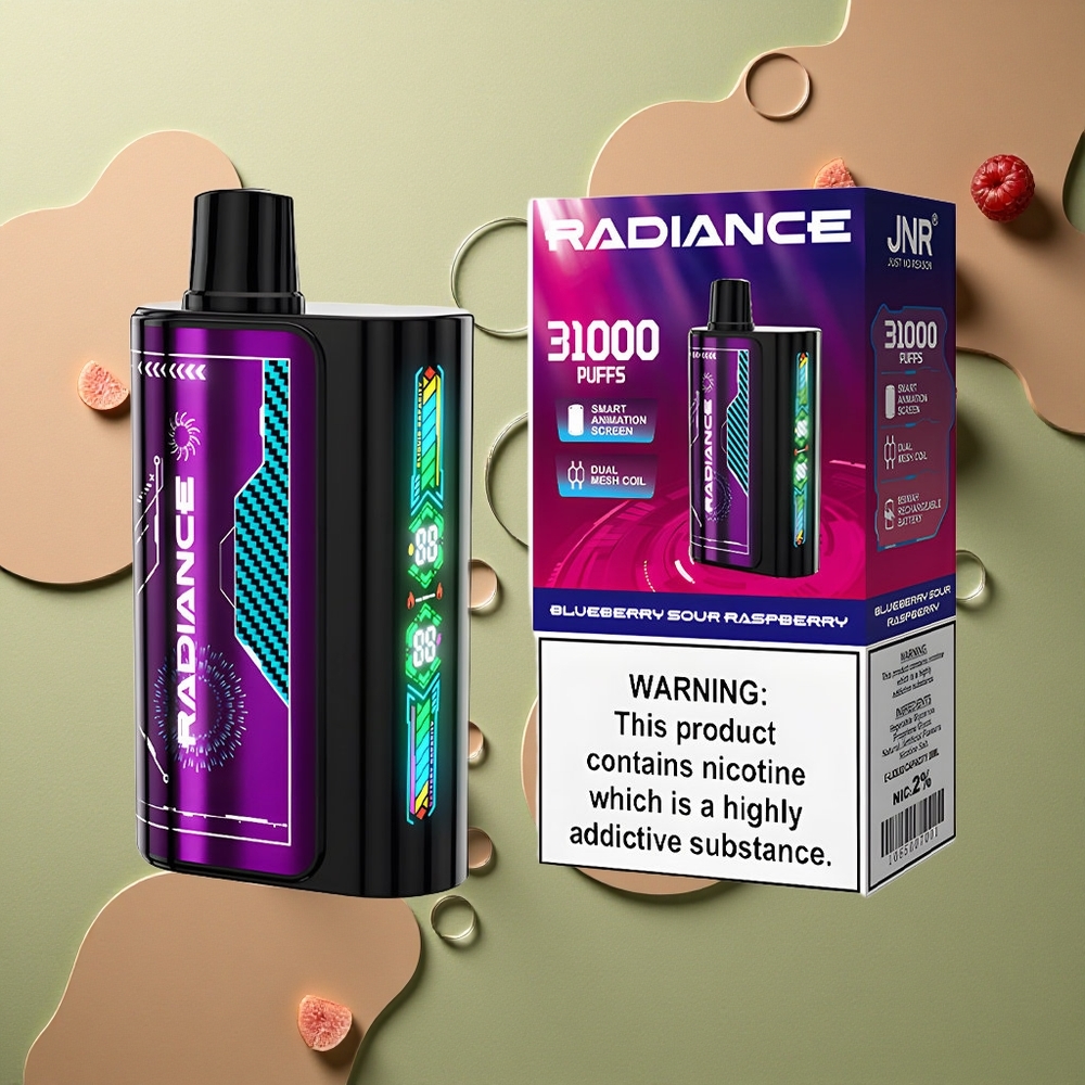 JNR Radiance 31000 Borůvkově Kyselá Malina s 28ml Tekutinou a Duální Síťovou Cívkou