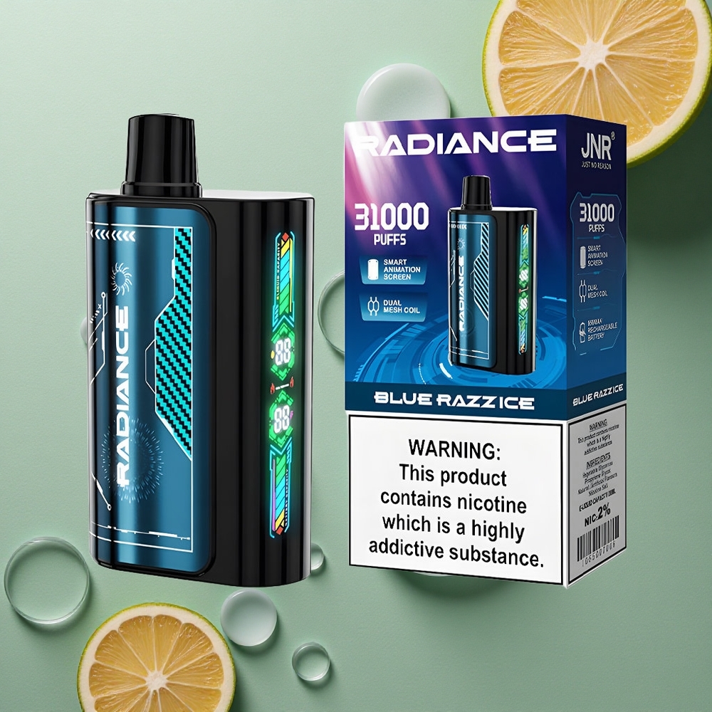 JNR Radiance 31000 Modrý Malinový Led s 28ml a Duální Síťovou Cívkou