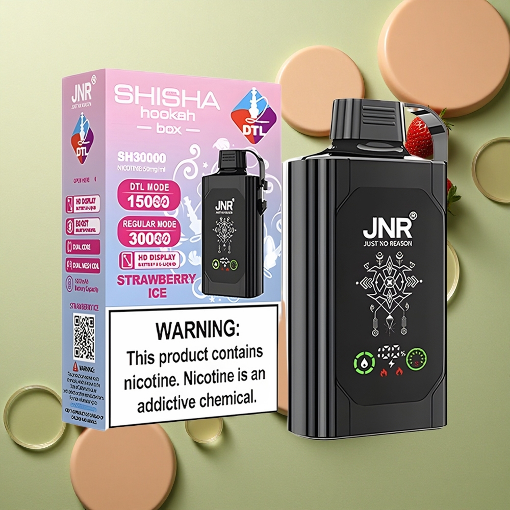 JNR Shisha Hookah Box 20500 Jahodový Led s HD Displejem a Dual Mesh Coilem