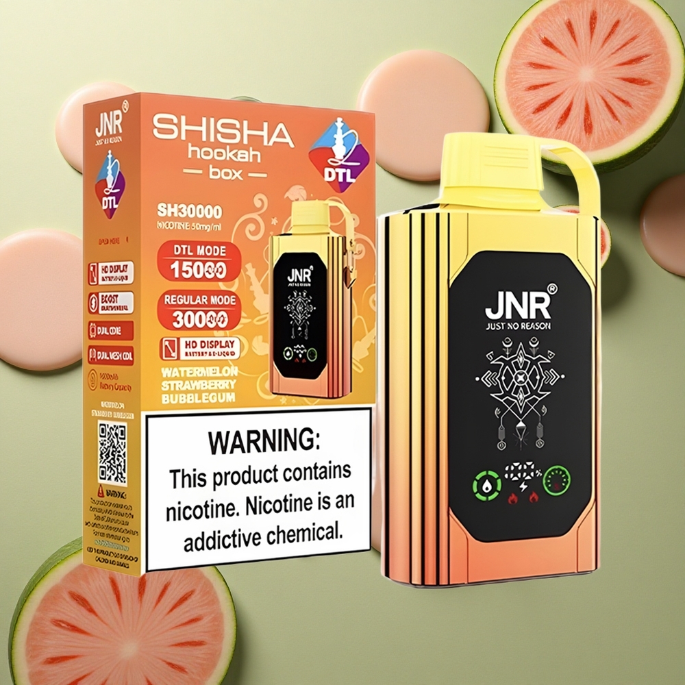 JNR Shisha Hookah Box 20500 Vodní Meloun Jahodová Bublinková Guma s HD Displejem, 1000mAh Baterií a Dual Mesh Coil
