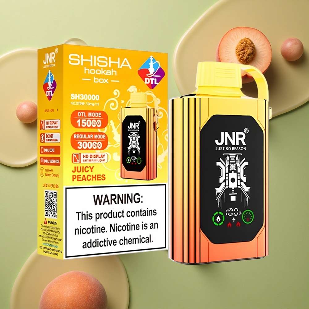 JNR Shisha Hookah Box 20500 Šťavnaté Broskev s HD Displejem a 25ml Náplní