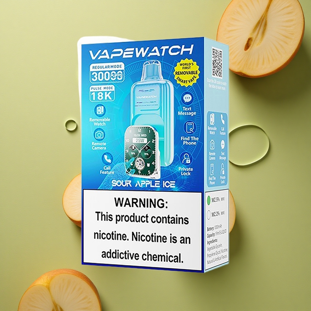 JNR VapeWatch 30000 Kyselé Jablko Led s 19mL a Duální Mesh Cívka